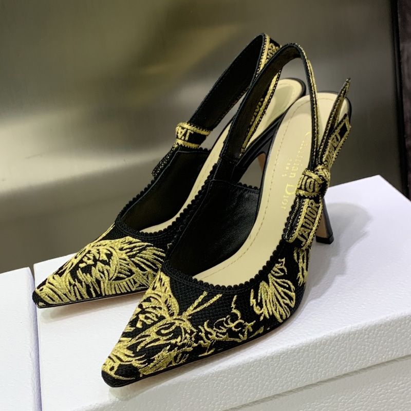 J'Adior Slingback Pumps Women Jardin d'Hiver Motif Canvas Black Hot Sale