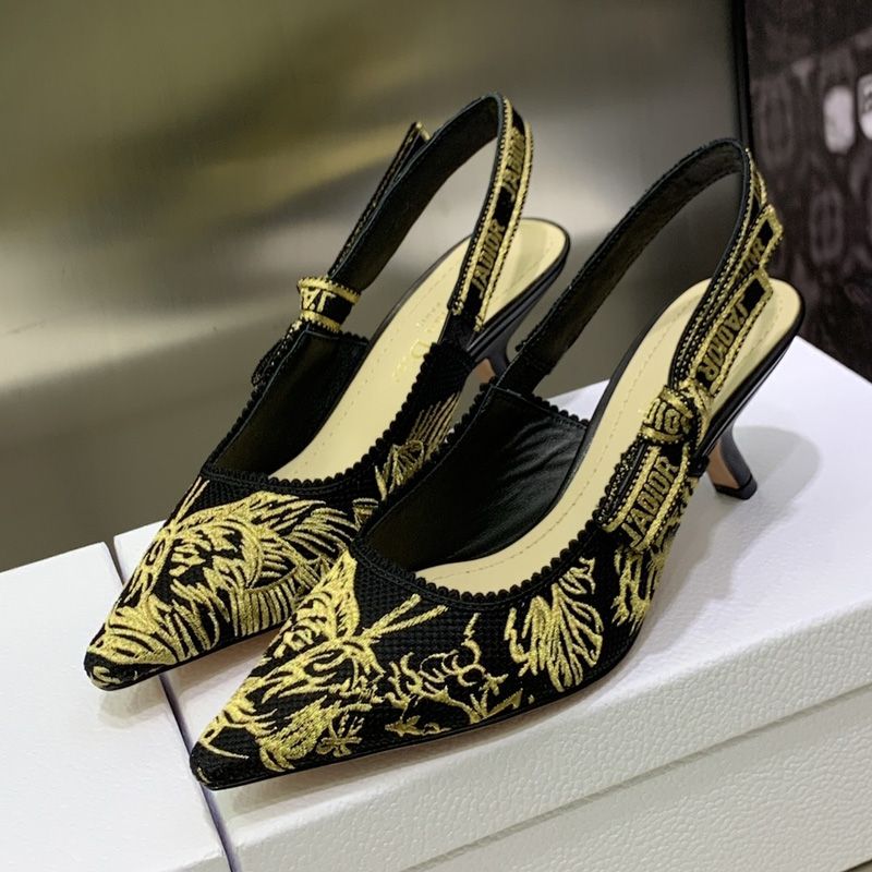 J'Adior Slingback Pumps Women Jardin d'Hiver Motif Canvas Black Hot Sale