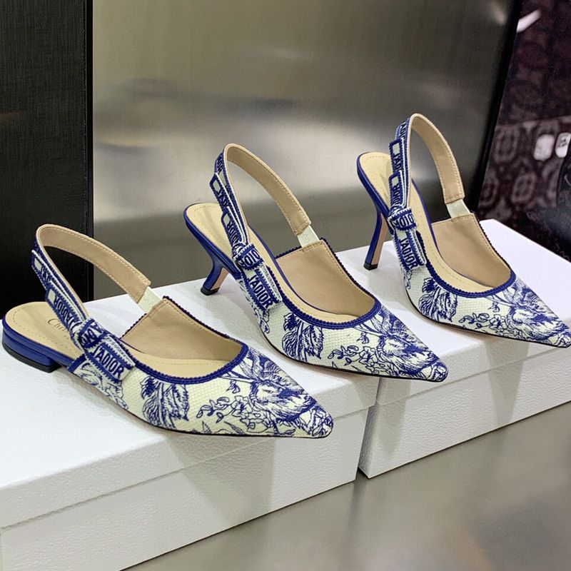 J'Adior Slingback Pumps Women Jardin d'Hiver Motif Canvas Blue Hot Sale