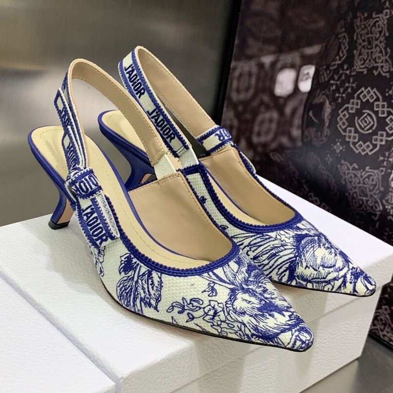 TOP J'Adior Slingback Pumps Women Jardin d'Hiver Motif Canvas Blue