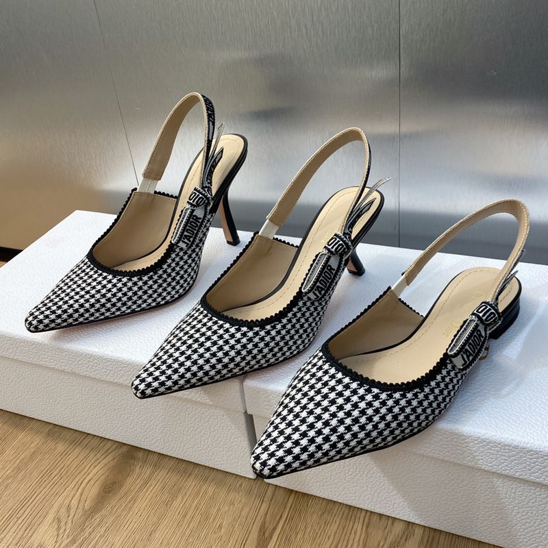 Hot J'Adior Slingback Pumps Women Mirco Houndstooth Motif Canvas Black