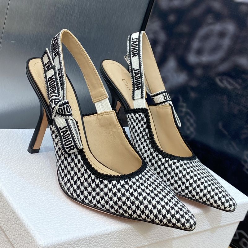 J'Adior Slingback Pumps Women Mirco Houndstooth Motif Canvas Black Hot Sale