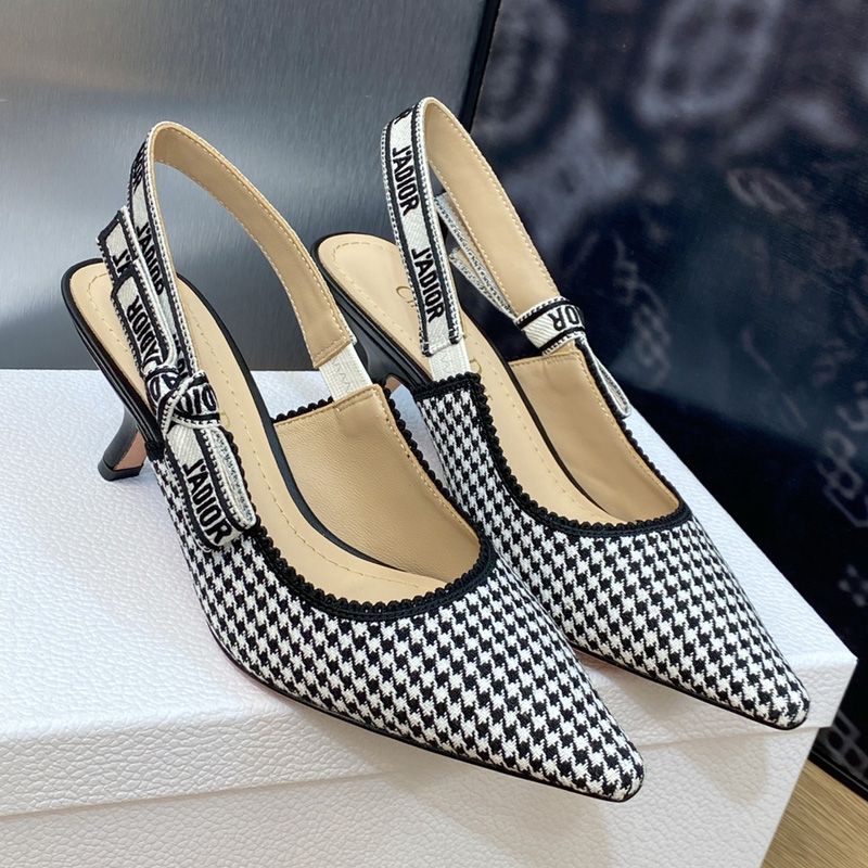 J'Adior Slingback Pumps Women Mirco Houndstooth Motif Canvas Black Hot Sale