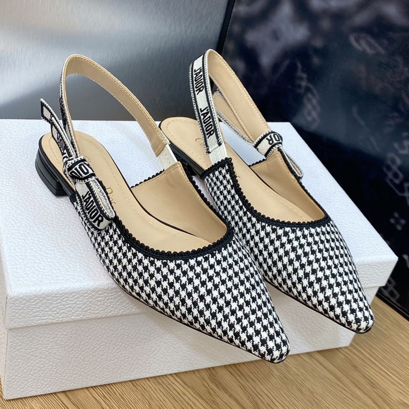 J'Adior Slingback Pumps Women Mirco Houndstooth Motif Canvas Black Hot Sale