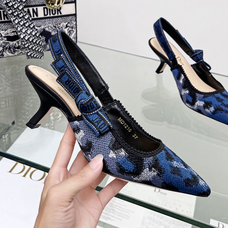 J'Adior Slingback Pumps Women Mizza Motif Canvas Blue Hot Sale