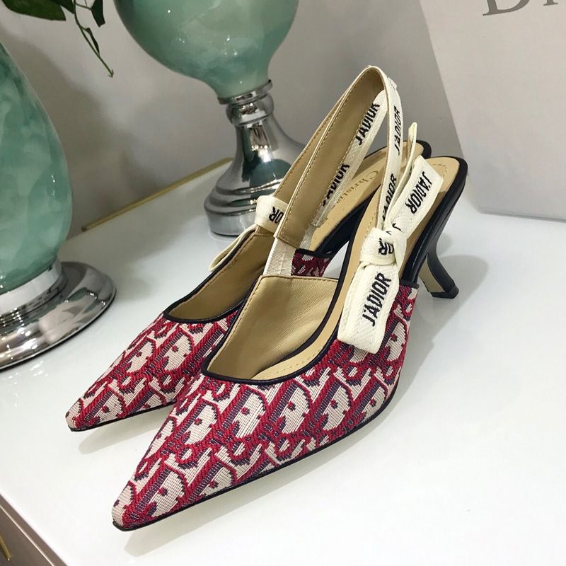 J'Adior Slingback Pumps Women Oblique Motif Canvas Burgundy