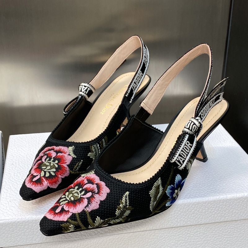 Hot J'Adior Slingback Pumps Women Petites Fleurs Motif Canvas Black