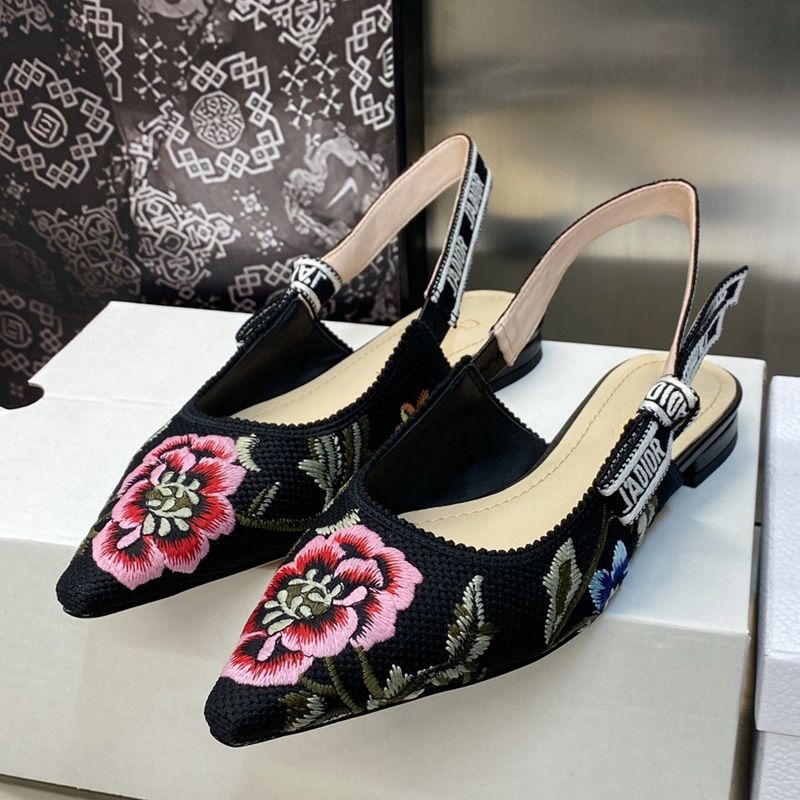 Hot J'Adior Slingback Pumps Women Petites Fleurs Motif Canvas Black