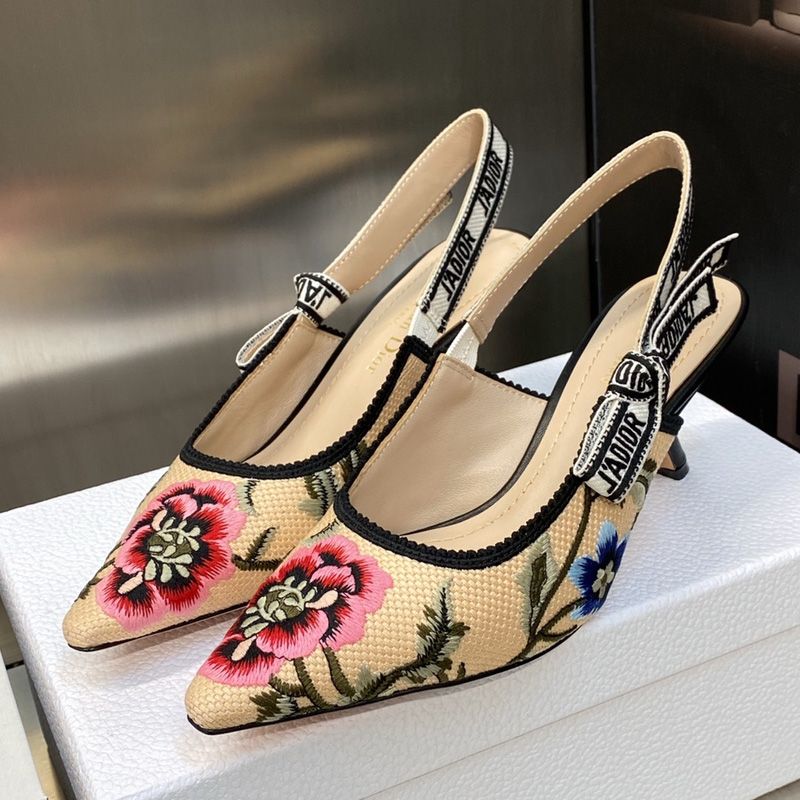 Hot J'Adior Slingback Pumps Women Petites Fleurs Motif Canvas Khaki