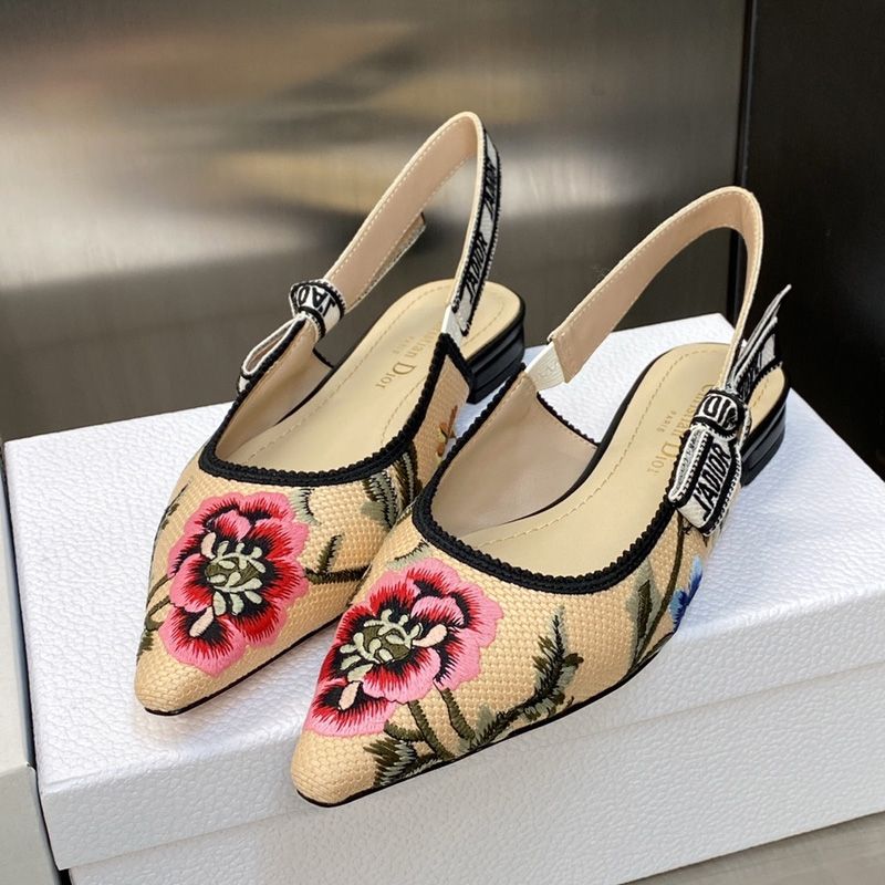 Hot J'Adior Slingback Pumps Women Petites Fleurs Motif Canvas Khaki