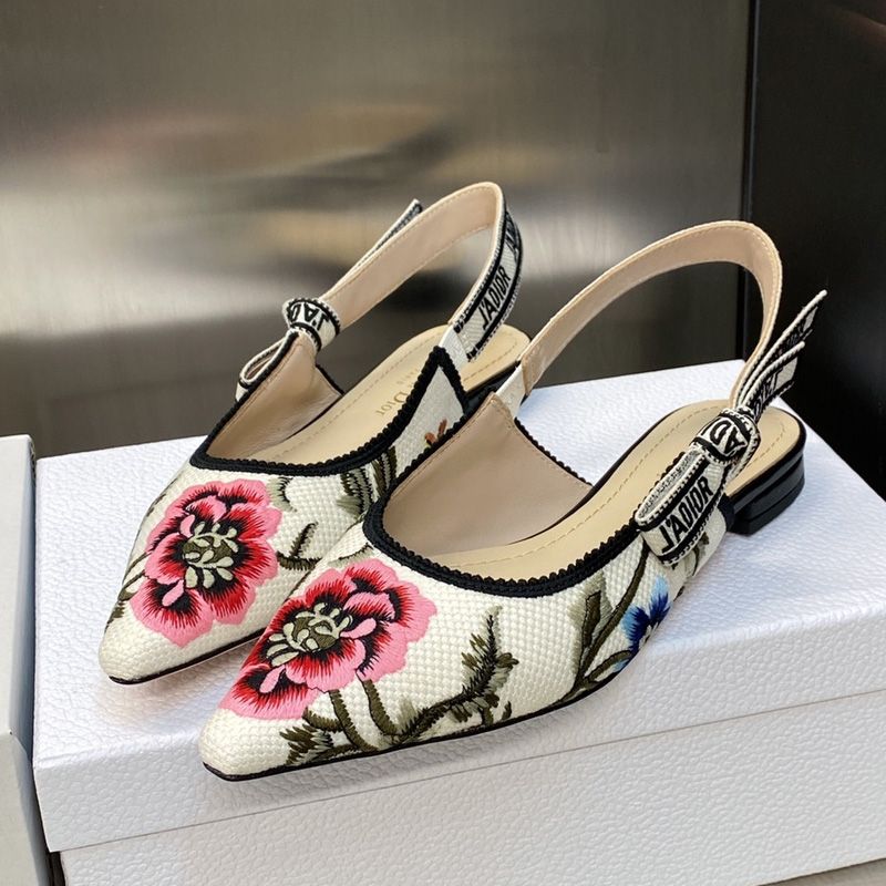 J'Adior Slingback Pumps Women Petites Fleurs Motif Canvas White Hot Sale