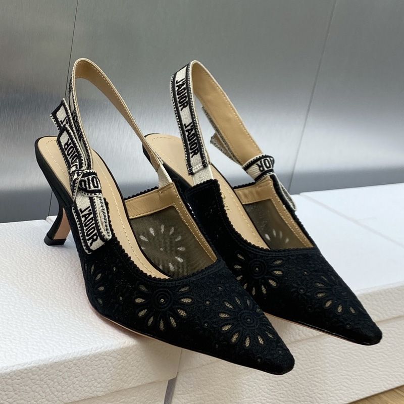 J'Adior Slingback Pumps Women Saint-Gall Floral Motif Mesh Black Hot Sale