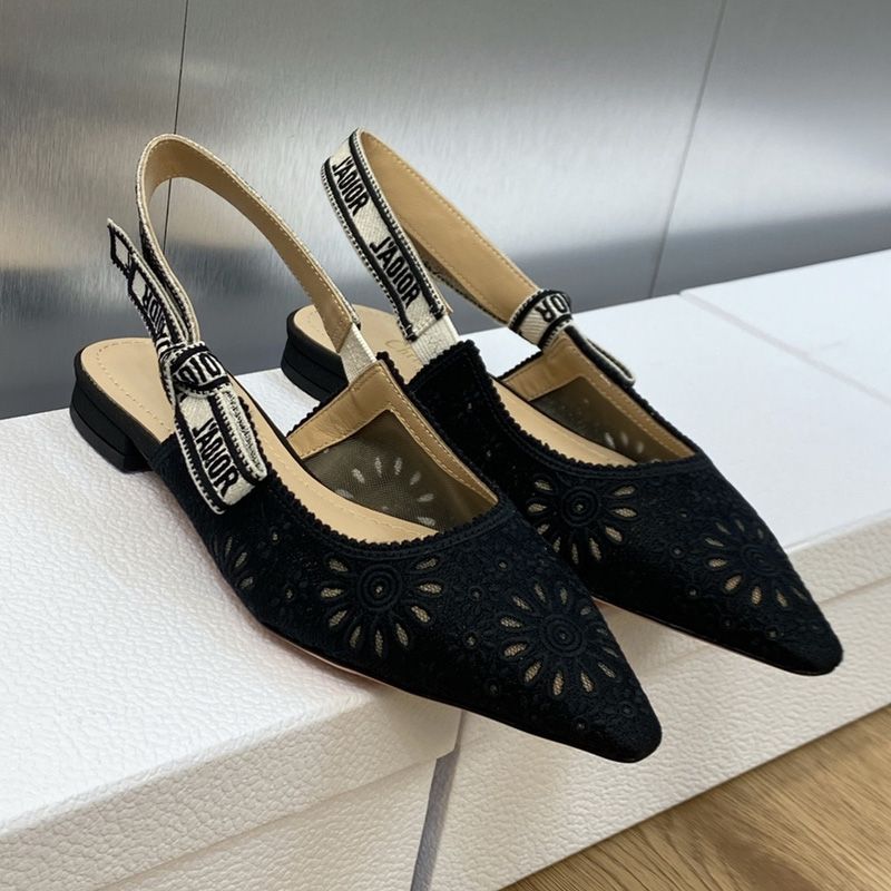 J'Adior Slingback Pumps Women Saint-Gall Floral Motif Mesh Black Hot Sale