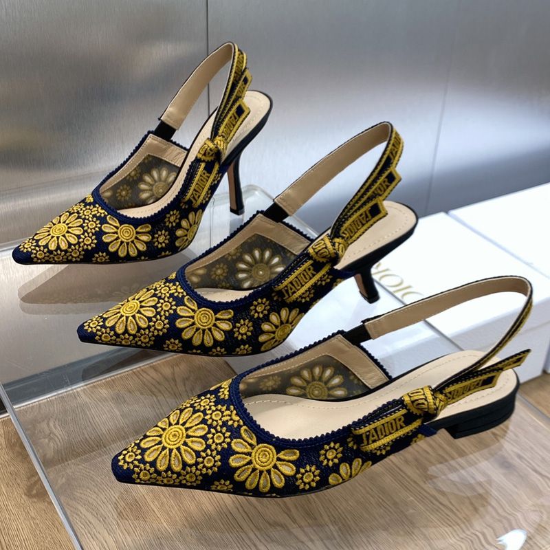 Hot J'Adior Slingback Pumps Women Saint-Gall Floral Motif Mesh Blue Gold