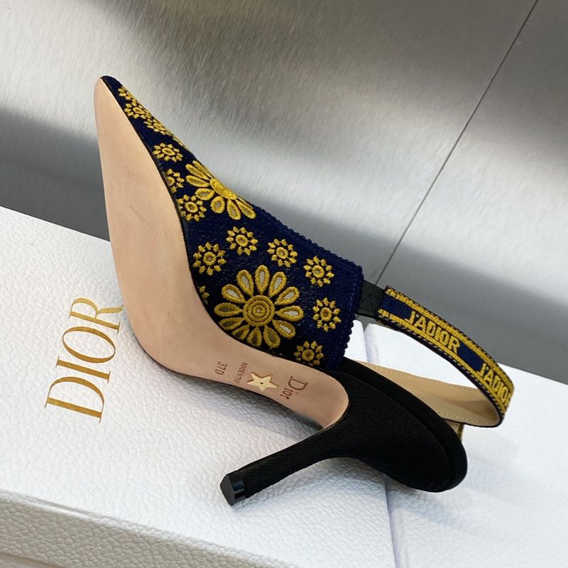 Hot J'Adior Slingback Pumps Women Saint-Gall Floral Motif Mesh Blue Gold