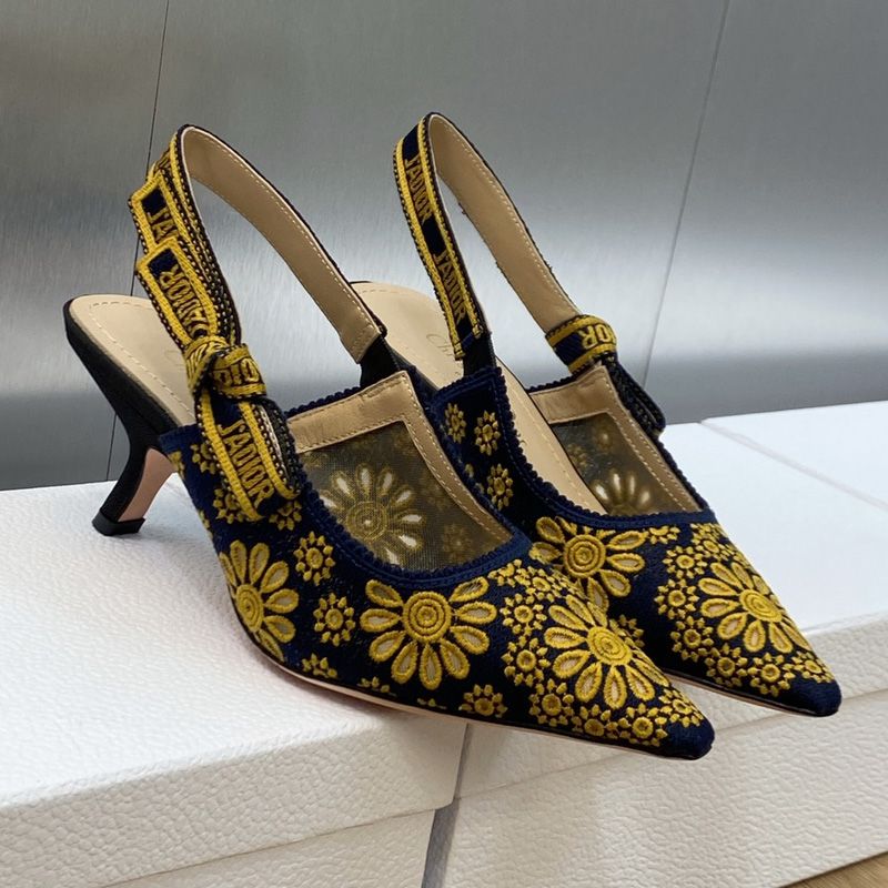 Hot J'Adior Slingback Pumps Women Saint-Gall Floral Motif Mesh Blue Gold