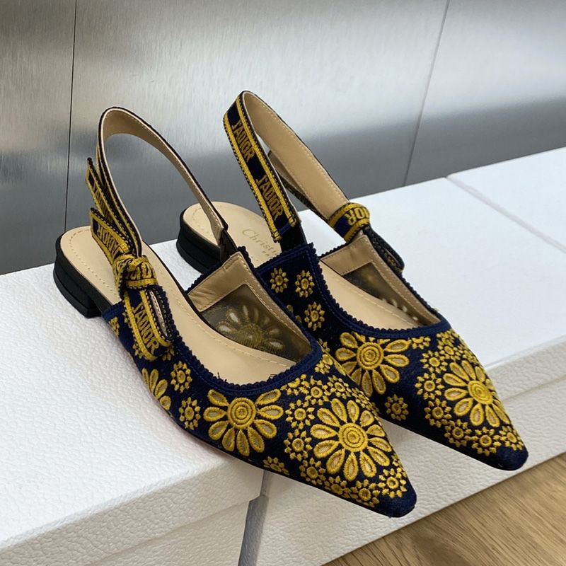 Hot J'Adior Slingback Pumps Women Saint-Gall Floral Motif Mesh Blue Gold