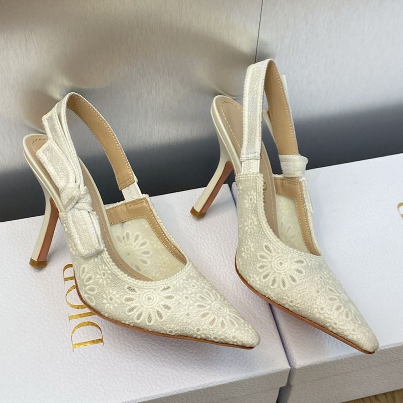 J'Adior Slingback Pumps Women Saint-Gall Floral Motif Mesh White Hot Sale