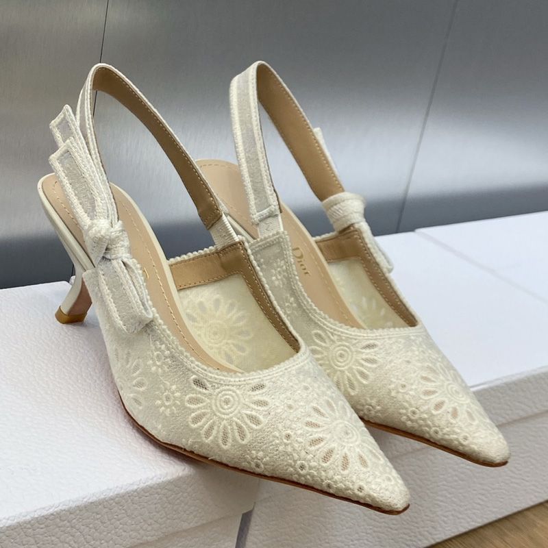 J'Adior Slingback Pumps Women Saint-Gall Floral Motif Mesh White Hot Sale