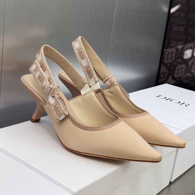 Hot J'Adior Slingback Pumps Women Satin and Cotton Khaki