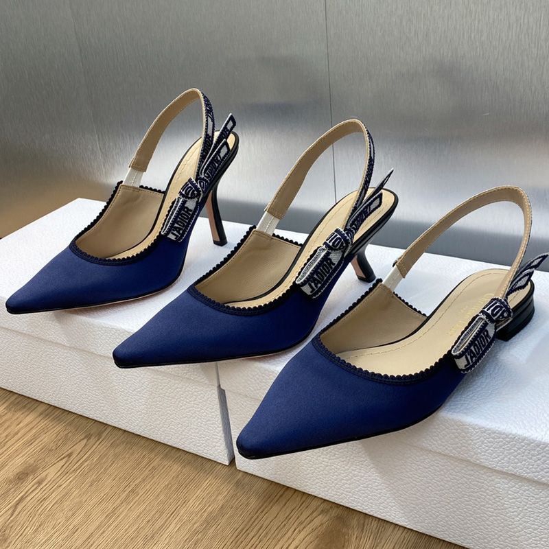 J'Adior Slingback Pumps Women Satin and Cotton Navy Blue Hot Sale