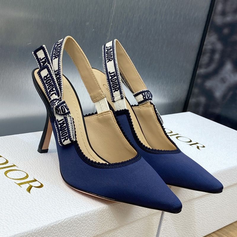 J'Adior Slingback Pumps Women Satin and Cotton Navy Blue Hot Sale