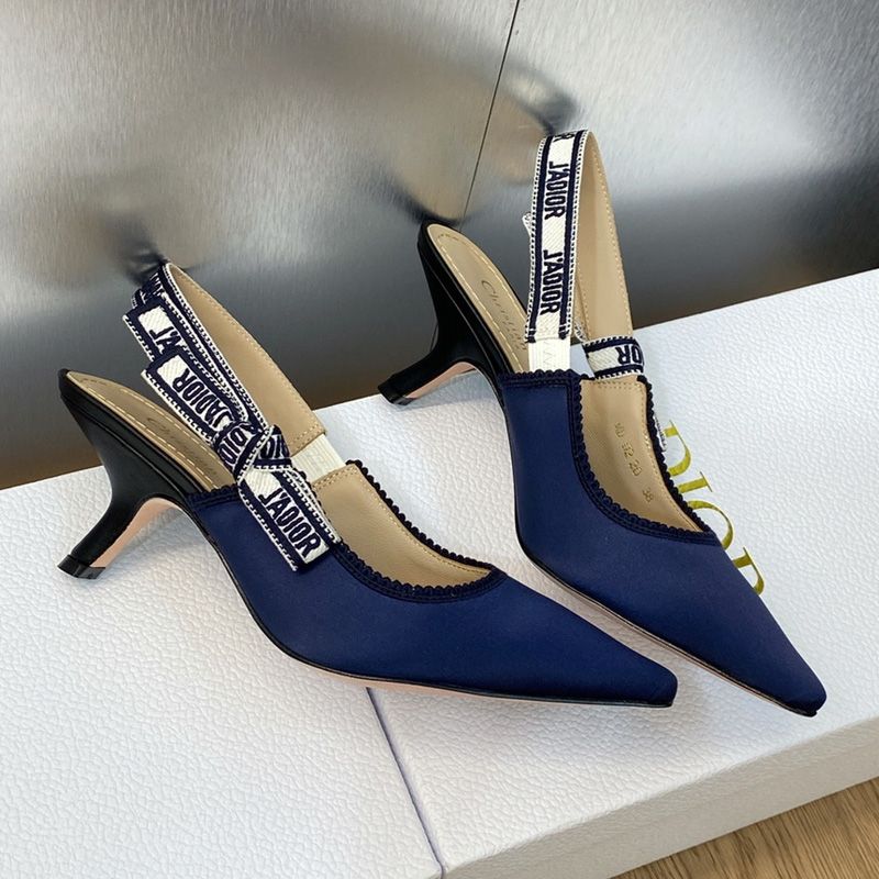 J'Adior Slingback Pumps Women Satin and Cotton Navy Blue Hot Sale