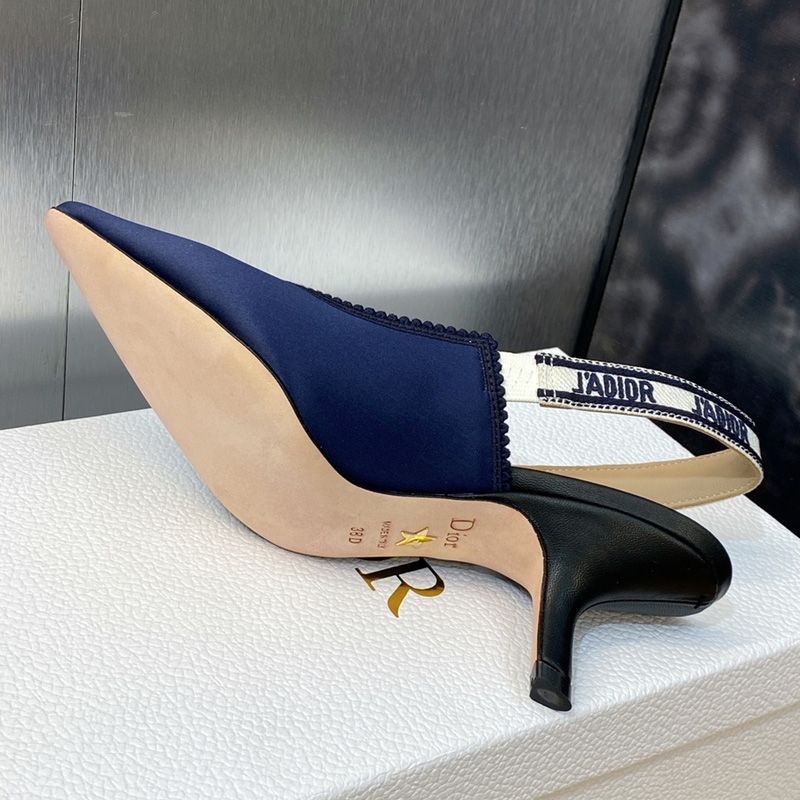 J'Adior Slingback Pumps Women Satin and Cotton Navy Blue Hot Sale