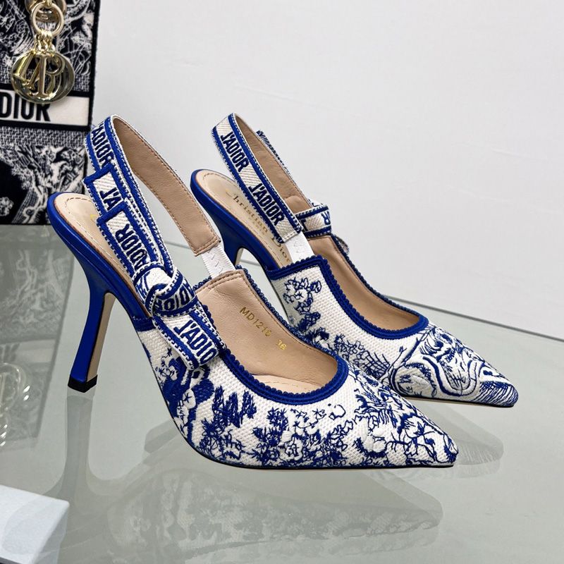 J'Adior Slingback Pumps Women Toile de Jouy Motif Canvas Bright Blue Hot Sale