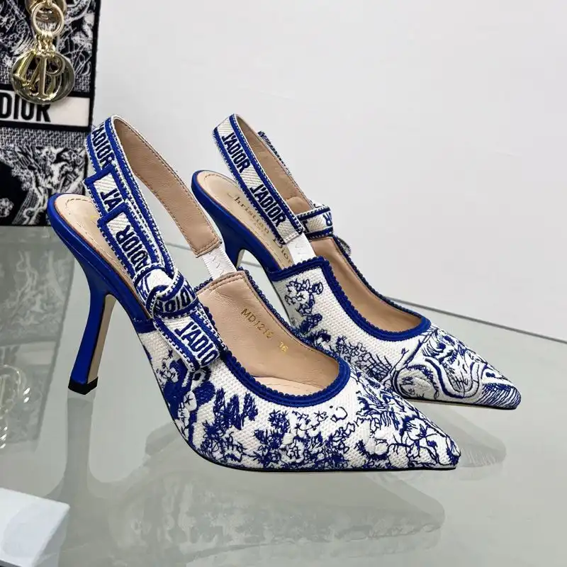 Affordable Hot J'Adior Slingback Pumps Women Toile de Jouy Motif Canvas Bright Blue