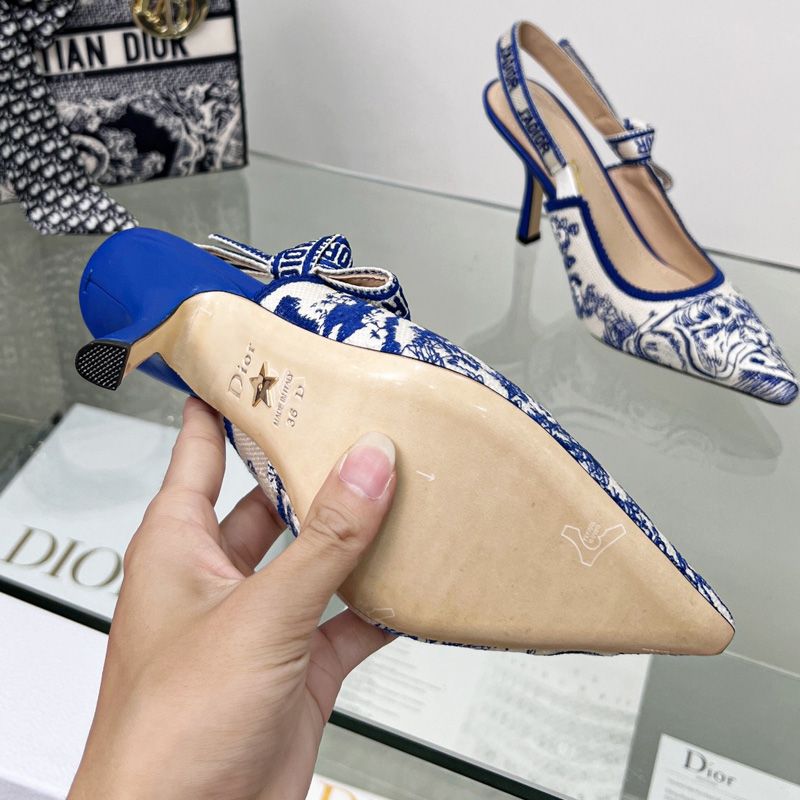 J'Adior Slingback Pumps Women Toile de Jouy Motif Canvas Bright Blue Hot Sale