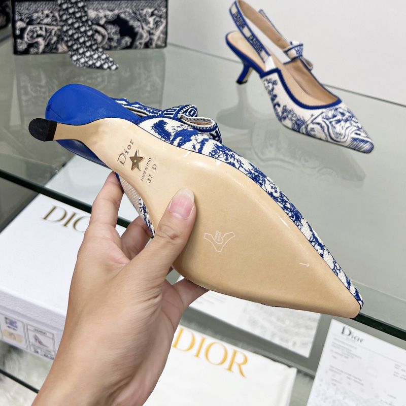 J'Adior Slingback Pumps Women Toile de Jouy Motif Canvas Bright Blue Hot Sale