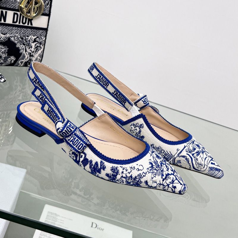 J'Adior Slingback Pumps Women Toile de Jouy Motif Canvas Bright Blue Hot Sale