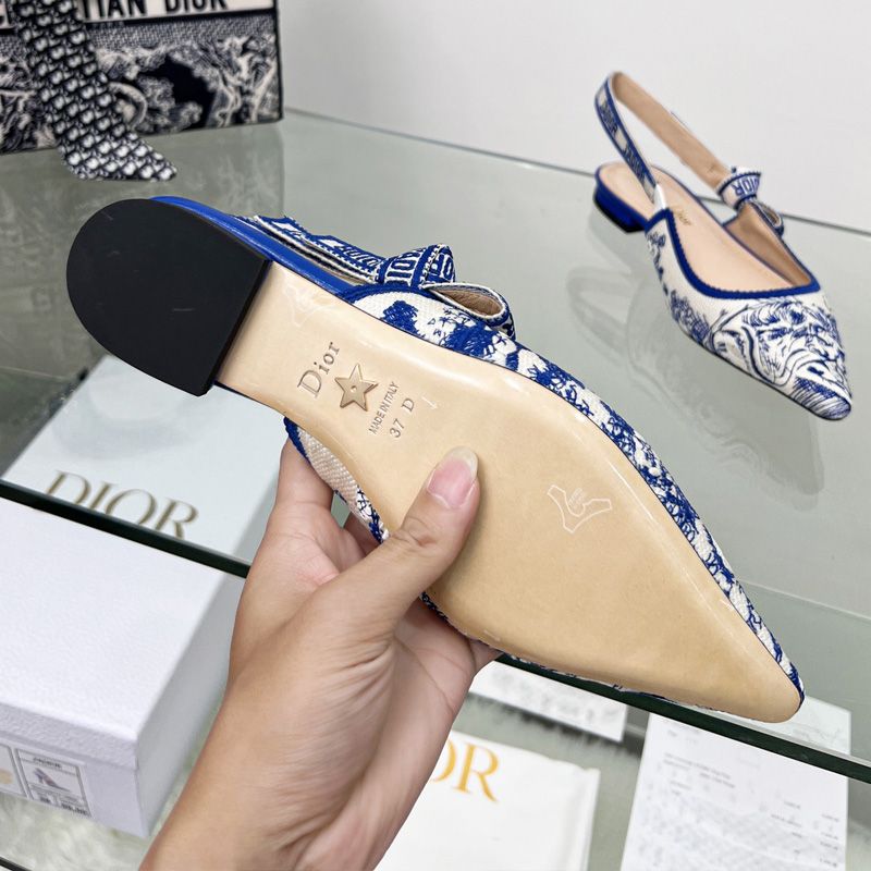 J'Adior Slingback Pumps Women Toile de Jouy Motif Canvas Bright Blue Hot Sale