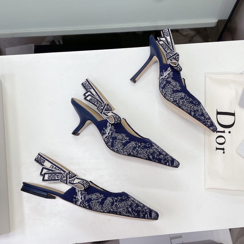 Hot J'Adior Slingback Pumps Women Toile de Jouy Motif Canvas Navy Blue