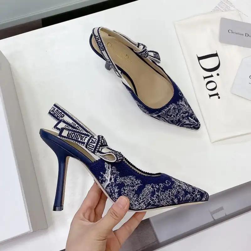 Cheap Hot J'Adior Slingback Pumps Women Toile de Jouy Motif Canvas Navy Blue