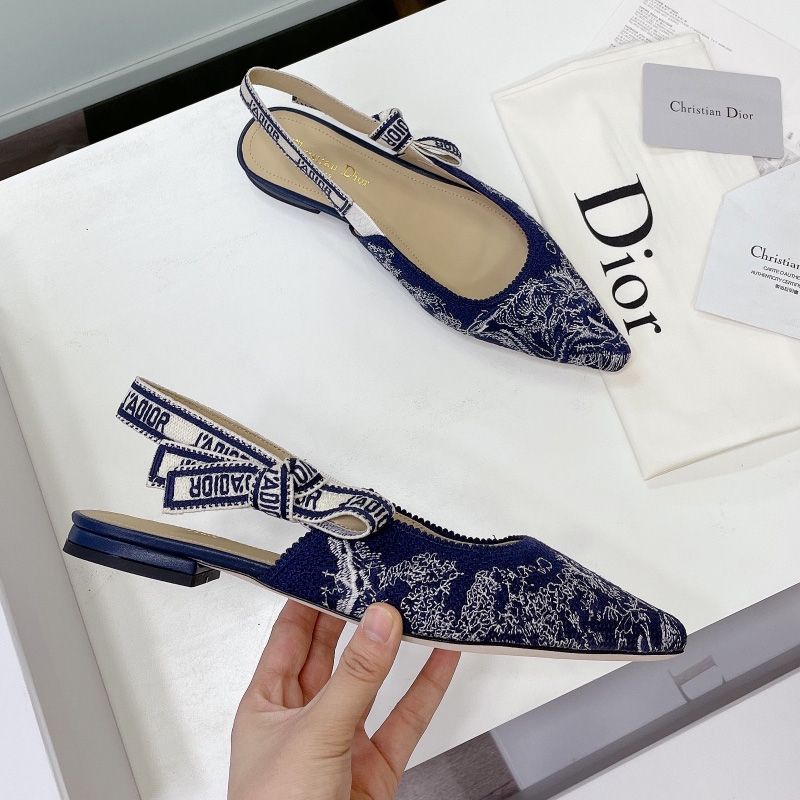 J'Adior Slingback Pumps Women Toile de Jouy Motif Canvas Navy Blue Hot Sale