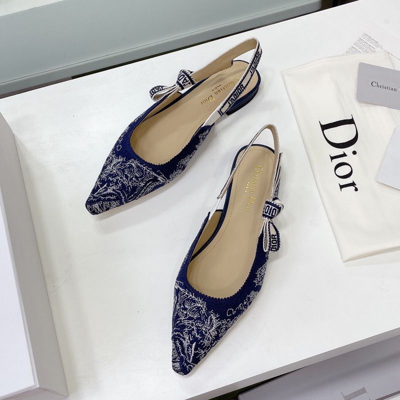 J'Adior Slingback Pumps Women Toile de Jouy Motif Canvas Navy Blue Hot Sale