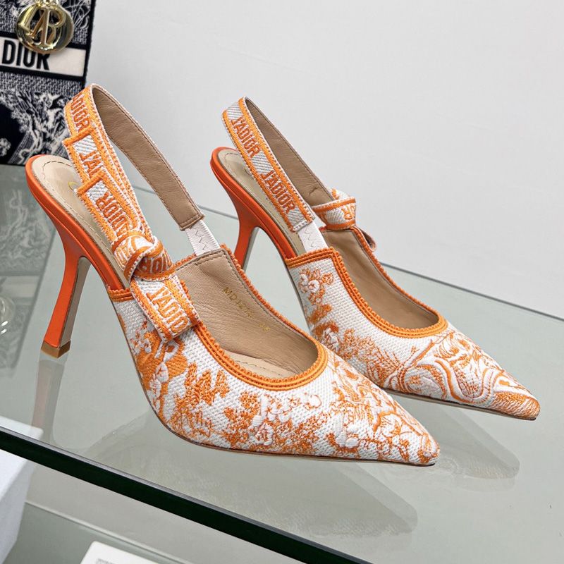 J'Adior Slingback Pumps Women Toile de Jouy Motif Canvas Orange Hot Sale