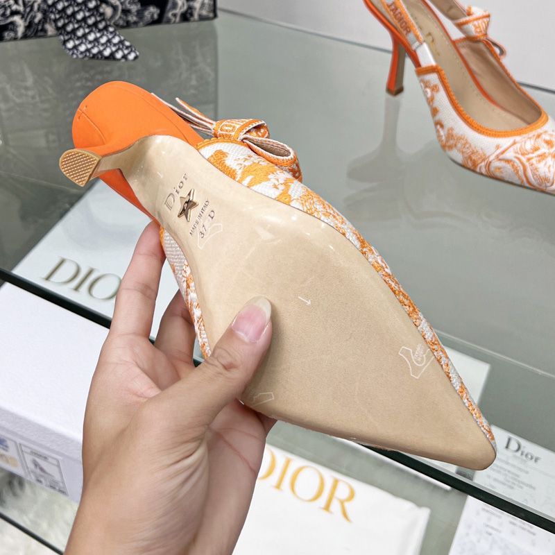 J'Adior Slingback Pumps Women Toile de Jouy Motif Canvas Orange Hot Sale