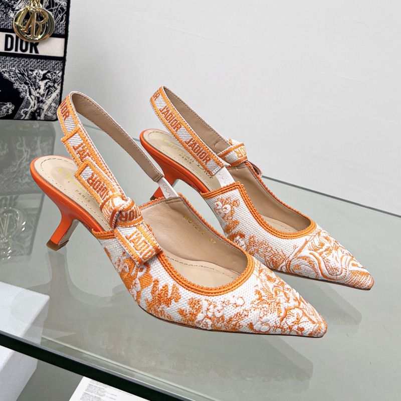 J'Adior Slingback Pumps Women Toile de Jouy Motif Canvas Orange Hot Sale