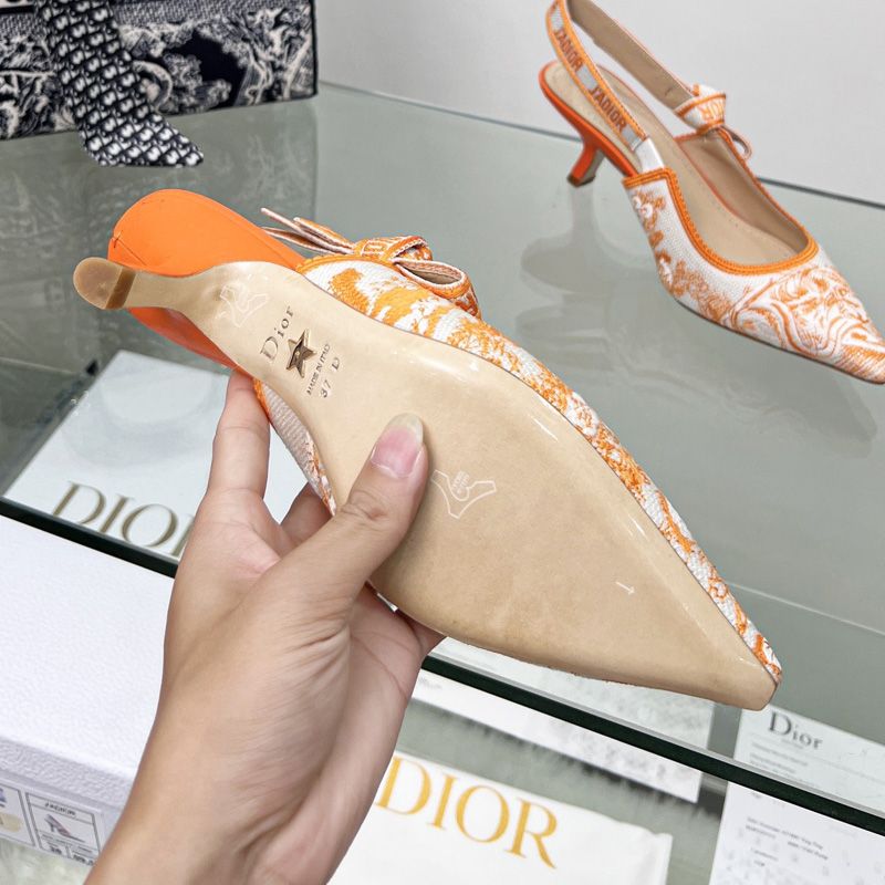 J'Adior Slingback Pumps Women Toile de Jouy Motif Canvas Orange Hot Sale