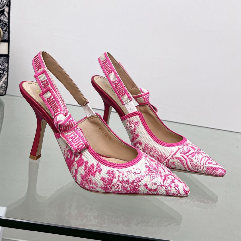 Hot J'Adior Slingback Pumps Women Toile de Jouy Motif Canvas Rose