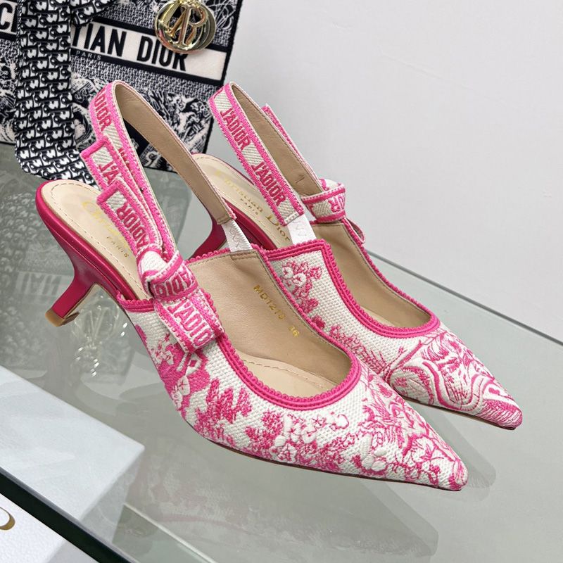 Hot J'Adior Slingback Pumps Women Toile de Jouy Motif Canvas Rose