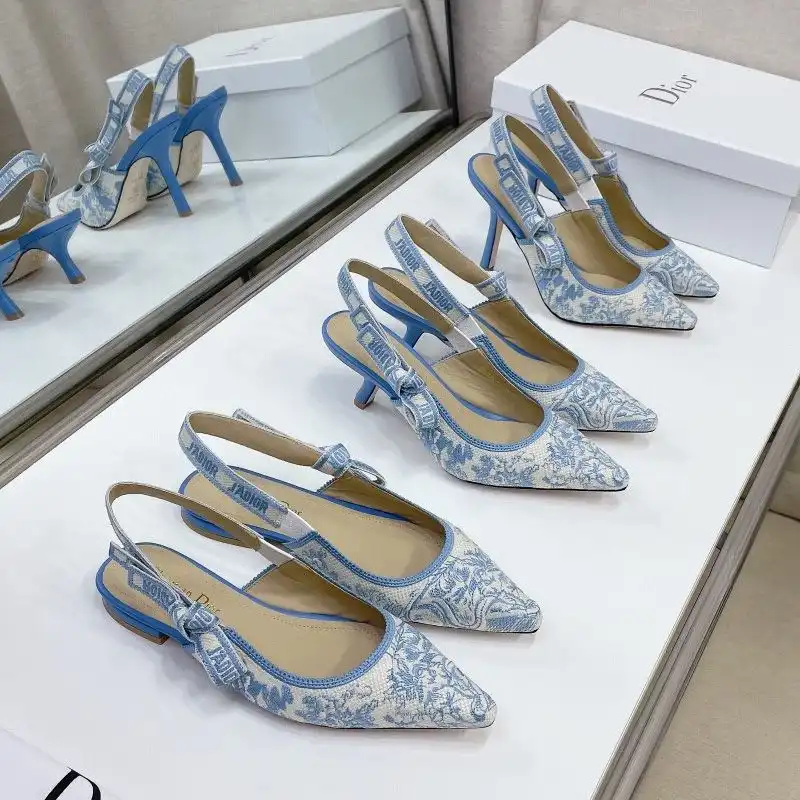 Hot J'Adior Slingback Pumps Women Toile de Jouy Motif Canvas Sky Blue