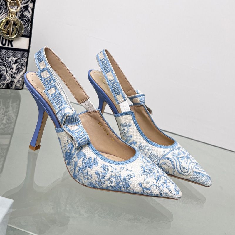 Hot J'Adior Slingback Pumps Women Toile de Jouy Motif Canvas Sky Blue