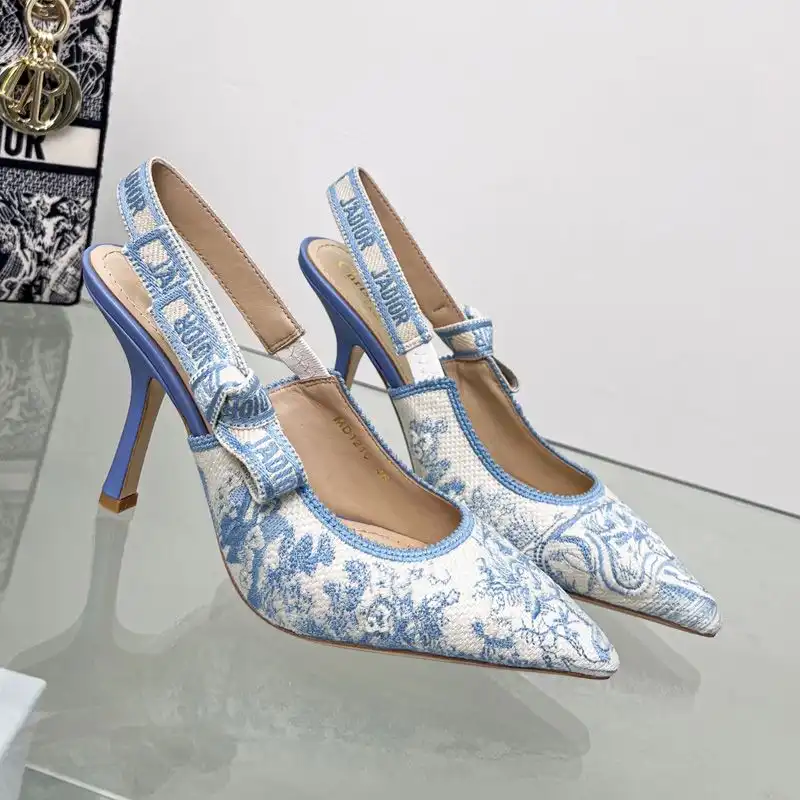 Cheap Hot J'Adior Slingback Pumps Women Toile de Jouy Motif Canvas Sky Blue