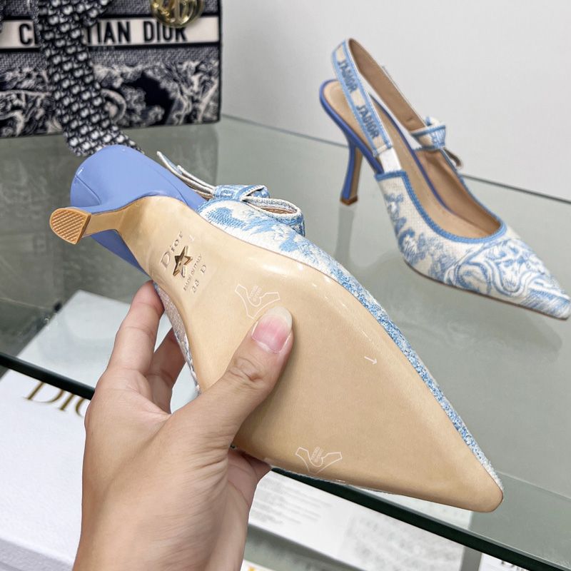 Hot J'Adior Slingback Pumps Women Toile de Jouy Motif Canvas Sky Blue