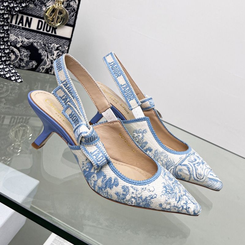 Hot J'Adior Slingback Pumps Women Toile de Jouy Motif Canvas Sky Blue