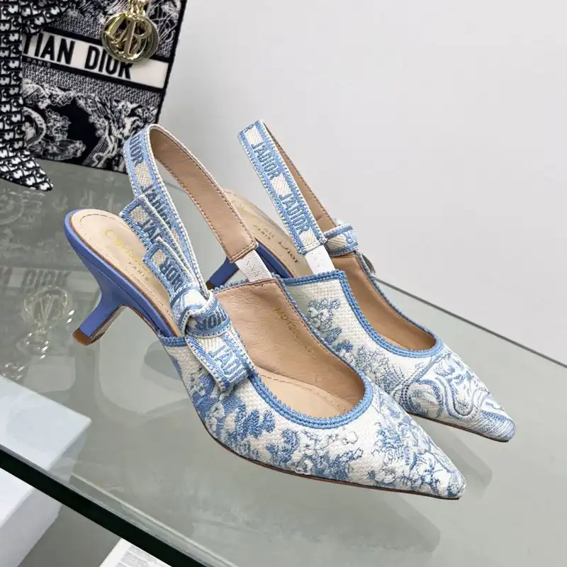 Cheap Hot J'Adior Slingback Pumps Women Toile de Jouy Motif Canvas Sky Blue